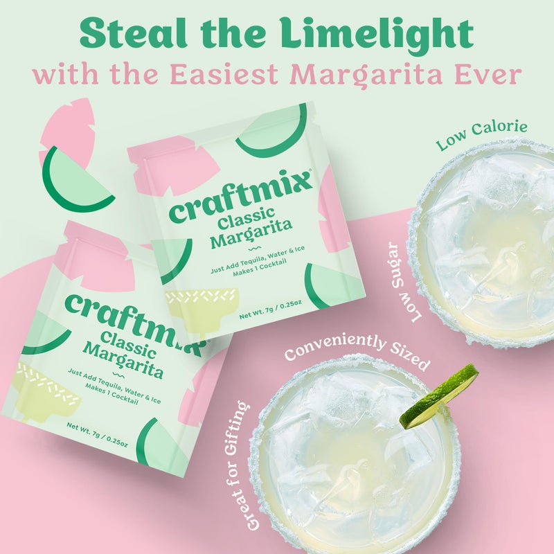 Craftmix Classic Margarita Cocktail & Mocktail Drink Mixer, Skinny Mixes - Water Flavoring Packets - Made With Real Fruit - Vegan, Low-Carb, Low-Sugar, Non-GMO, Dairy Free, Gluten Free, 12 Pack - Image 2